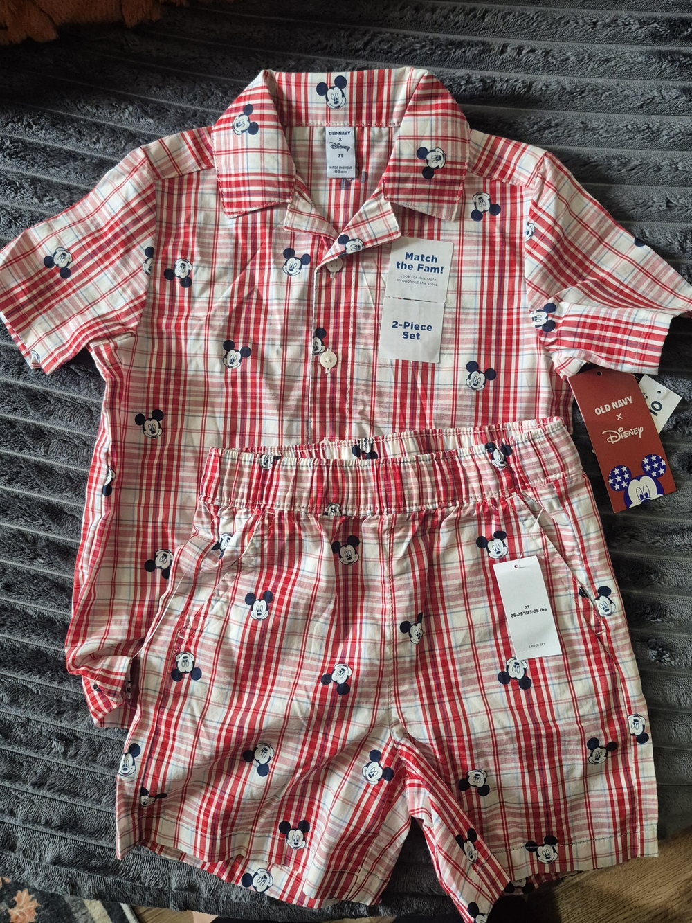 Red Plaid Mickey Mouse Kids 2-Piece Set